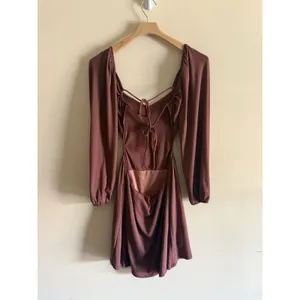 Altar'd‎ State Day Dress Womens M Brown Fit and Flare Mini Puff Sleeve Backless thumbnail 2