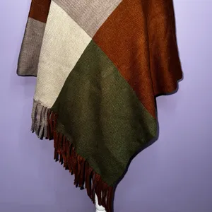 NEW Boutique Color Block Poncho with Fringe thumbnail 4
