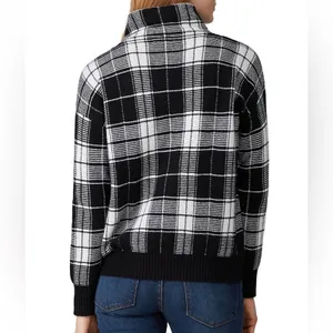 Lauren Ralph Lauren Sz Large Black White Plaid High Mock Neck Pullover Sweater thumbnail 2