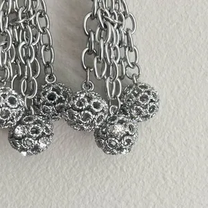 Dangle Earrings Silver Tone Chains Openwork Filigree Balls Fashion Jewelry 3.5in thumbnail 3