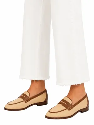J. Crew Woven Raffia Slip On Penny Loafer Natural Brown Size 7 thumbnail 1
