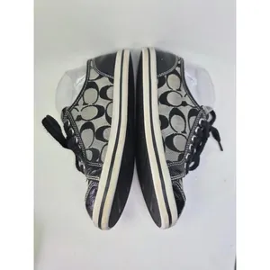 COACH Signature Francesca Sneakers Lace Up Black Grey Women’s Size 5 1/2 B Logo thumbnail 2