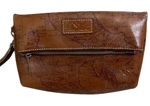 Patricia Nash Brown Leather Discovery Map Print‎ Foldover Clutch Bag Handbag thumbnail 1
