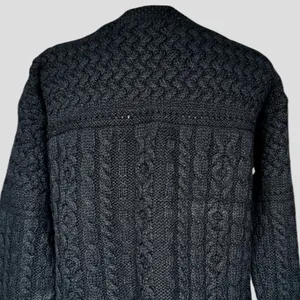 Aran Crafts 100% Merino Wool Cable‎ Knit Cardigan Black Button Up Cardigan Sz M thumbnail 6