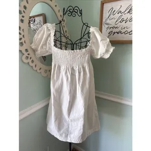 NWT $178 Faherty Organic Cotton Smocked‎ Short Sleeve Ramona Dress White Medium thumbnail 3