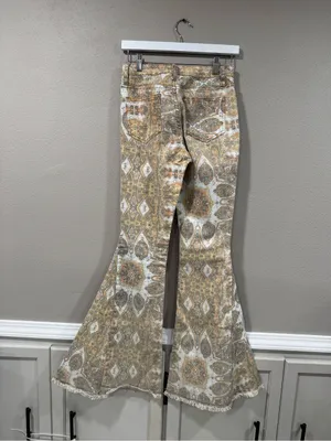 Buckle Saints & Hearts Boho Printed Flare Pants in Neutral Tones thumbnail 5