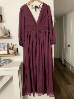 Vnaix Wedding Gown Long Sleeve V-Neck Maxi Dress Chiffon Size 14 thumbnail 2