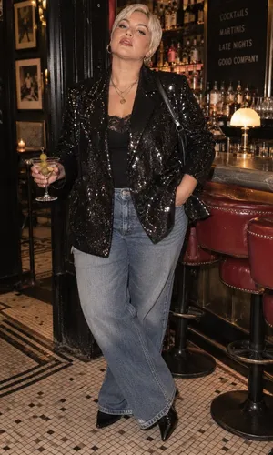 Forever 21 Black Sequin Blazer Disco Glam Oversized 14/16 thumbnail 1