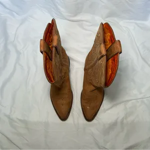 Frye vintage tan western cowboy pull on pointed toe boots women’s shoe size 7.5 thumbnail 2