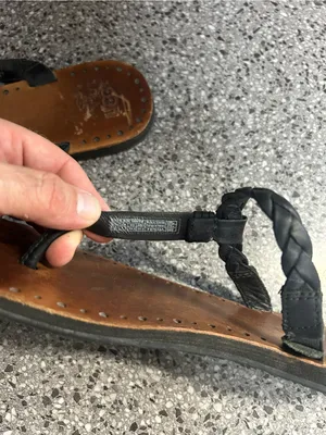 UGG Women's Tan Leather Flip Flops with Black Braided Straps thumbnail 3