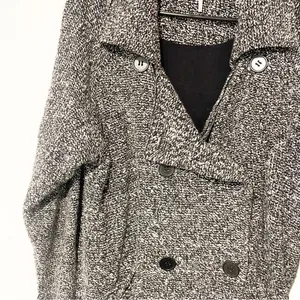 Free People‎ Jacket Small Black Double Breasted Wool Oversized Moto Trench Coat thumbnail 3