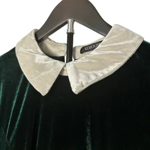 KOJOOIN Green Velvet Peter Pan Collar Dress 2XL Long Sleeve Pockets Dark Morii thumbnail 8