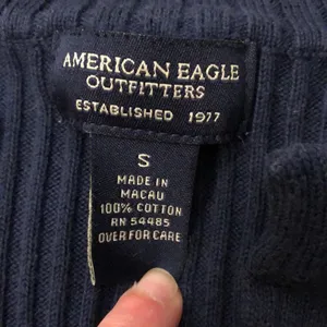American Eagle Navy Ribbed V-Neck Cotton Sweater Sz. S thumbnail 3