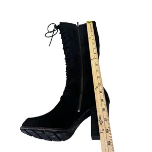 FRYE PARKER MOCCASIN LACE UP KNEE HIGH ZIPPER Black Suede RARE 8 thumbnail 10