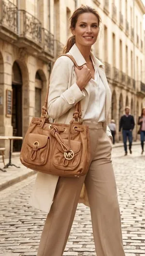 Michael Kors Cognac Leather Shoulder Tote thumbnail 1