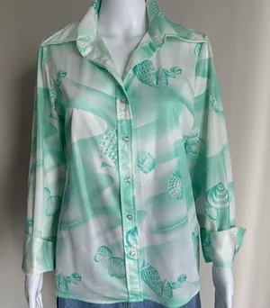 Vintage 70’s Jantzen Sea Shell Print Dagger Collar Top thumbnail 1