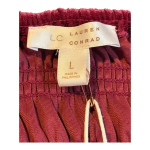LC Lauren Conrad Velvet Mini‎ Dress Large Wine Red Smocked Ruffle Long Sleeve thumbnail 6