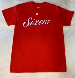Majestic Philadelphia 76ers Red Graphic T-shirt Size Medium thumbnail 1