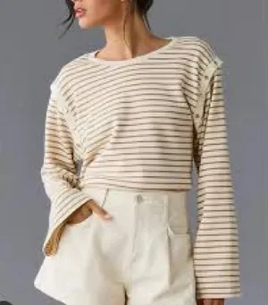 Maeve Tan Boxy Crop Long Sleeve Tee thumbnail 1