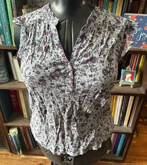 Lucky Brand purple floral ruffled boho S fairy core blouse thumbnail 1