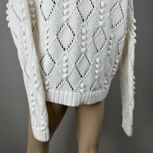 Ann Taylor LOFT‎ Bobble Sweater Womens Size Medium Ivory Diamond Open Knit thumbnail 7