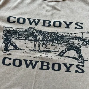 Cowboys Horse Crop Tee Womens Small Beige Tan thumbnail 3