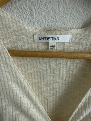 Antistar Cream Ruched V-Neck Short Sleeve Women's Top Large thumbnail 3