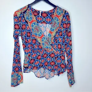 Free People Falling for You Blue‎ Boho Top Size M thumbnail 3