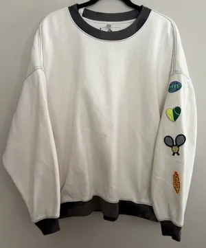 Free People FP Movement All Star Patch Pullover White Patch Combo Women's Large thumbnail 1