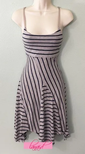 Ginger G Heathered Gray Navy Striped Fit & Flare Skater Asymmetrical A-Line Mini thumbnail 1