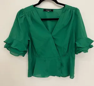 Sugarlips Emerald Ruffle Sleeve Blouse Size Small thumbnail 1