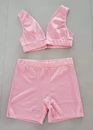 NWOT! Pink Crop Top & Biker Shorts Set thumbnail 4