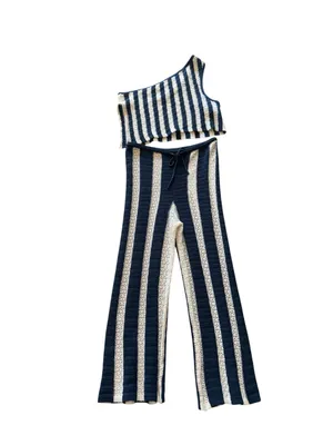 NEW Women Free- est by Free People Joan Fauxchet 2 PCS Set Striped XL Blue White thumbnail 7