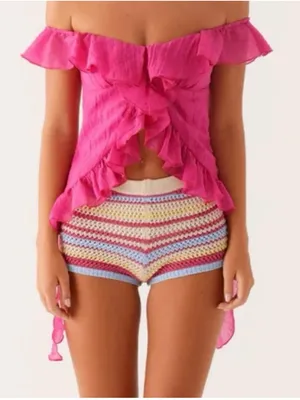 Peppermayo Exclusive Dylan Off Shoulder Ruffle Top Fuchsia New with Tags W2509 thumbnail 1