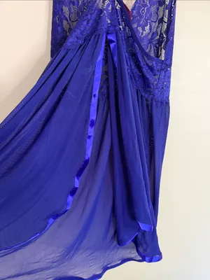 Lace V-Neck Chemise in Cobalt Blue thumbnail 6