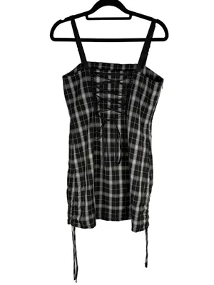 Punk Rave Plaid Corset Mini Dress Lace Up Back Buckle Straps Goth thumbnail 5