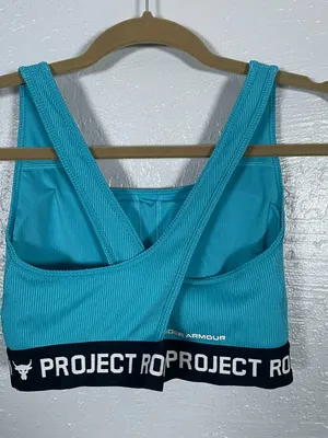 Under Armour Women L Blue Project Rock Crossback Sports Bra Athleisure Workout thumbnail 3