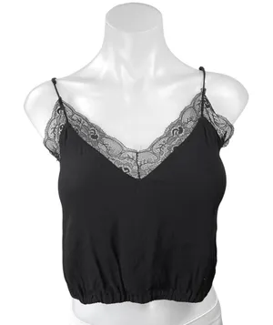 Aritzia Wilfred Free Black Floral Lace Trim Sleeveless Cami Crop Tank Top Size S thumbnail 1