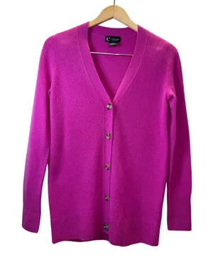 C by Bloomingdale's Cashmere Cardigan Women XS Pink V-Neck 2-Ply Soft Knit thumbnail 1