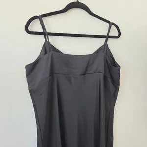 Black Satin Slip Maxi Dress Slit Empire Waist Formal Black Tie Cocktail XL thumbnail 8