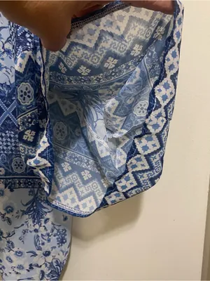 One World Womens L Large 50” Kimono Cardigan Cover Up Blue Boho Print Beach thumbnail 4