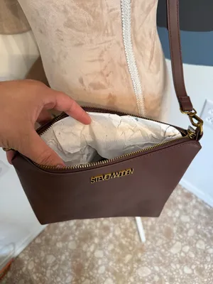 Steve Madden Dark Brown Leather Crossbody with Gold Logo thumbnail 3