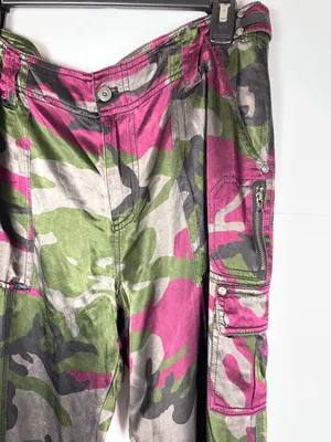 Marrakech Silky Cargo Pants 31 Pink Green Camo Utility Autumn Boho thumbnail 15