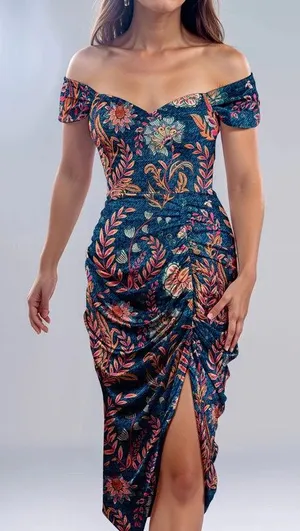Averie Halley Ruched Midi Dress Floral Small thumbnail 1