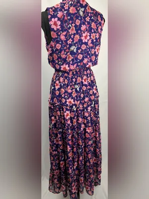 Violet Maxi Dress with Pink Floral Print Size Small thumbnail 4