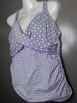 Lands' End Tankini Swim Top Womens 16 Purple Geometric Print Underwire Bra thumbnail 4