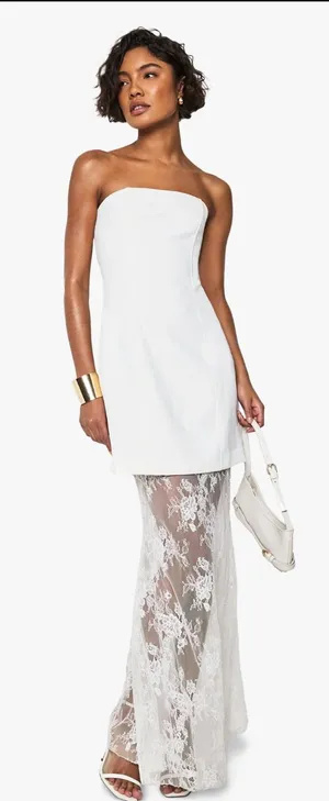 Boohoo white lace maxi dress thumbnail 1