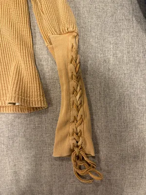 Free People One Tasha Thermal Waffle Knit Lace Up Puff Sleeve Women's Size Small thumbnail 4