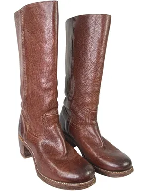 Vintage Frye Campus 14L Tall Boots Pebbled Leather Cognac Brown‎ Women's 9.5M thumbnail 1