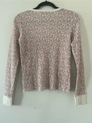 American Eagle Red White Ditsy Floral Waffle Knit Thermal Long Sleeve Top Small thumbnail 6